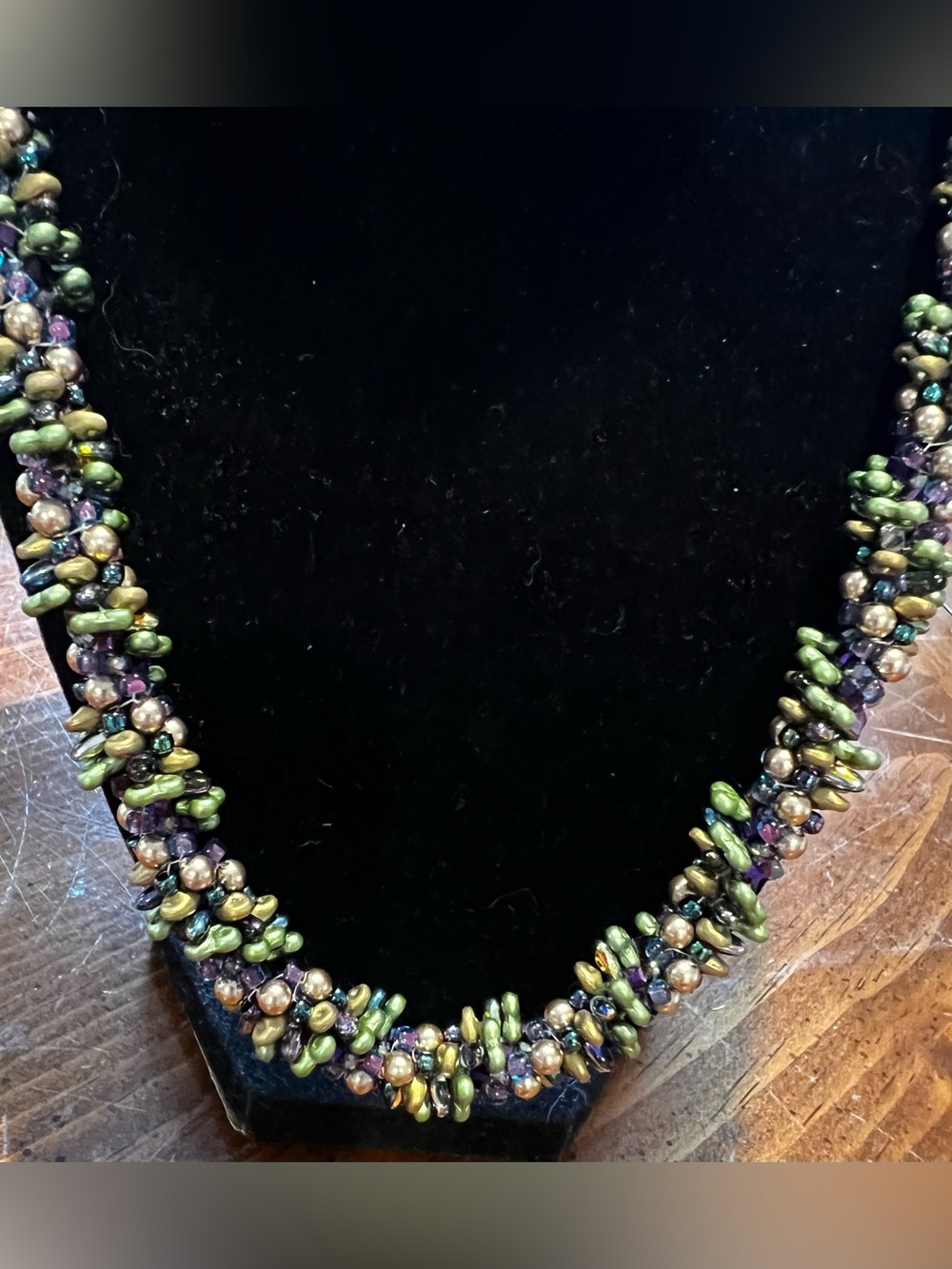 VTG Artisan Handcrafted Boho Kumihimo Style 22 Inch Necklace Blue Green Gold